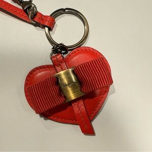 Salvatore Ferragamo Vara Ribbon Heart Leather Key Ring Holder Bag Charm